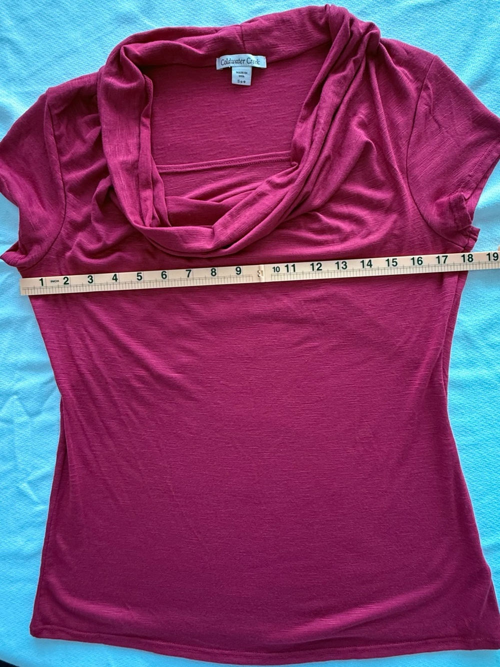 Coldwater Creek Women's Cranberry Draped Cowl Neck Short Sleeve Top - Picture 4 of 7